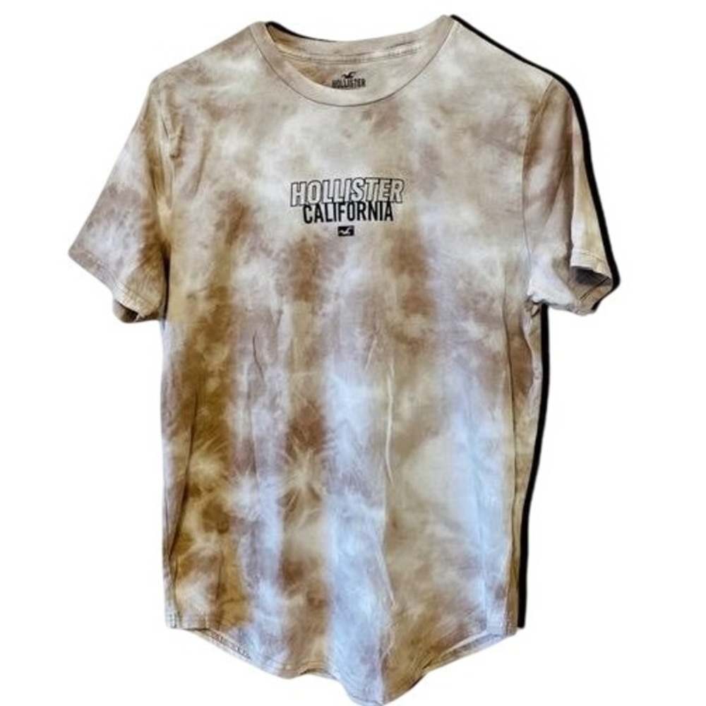Hollister printed logo brown white tie dye‎ short sleeves t-shirt men Medium